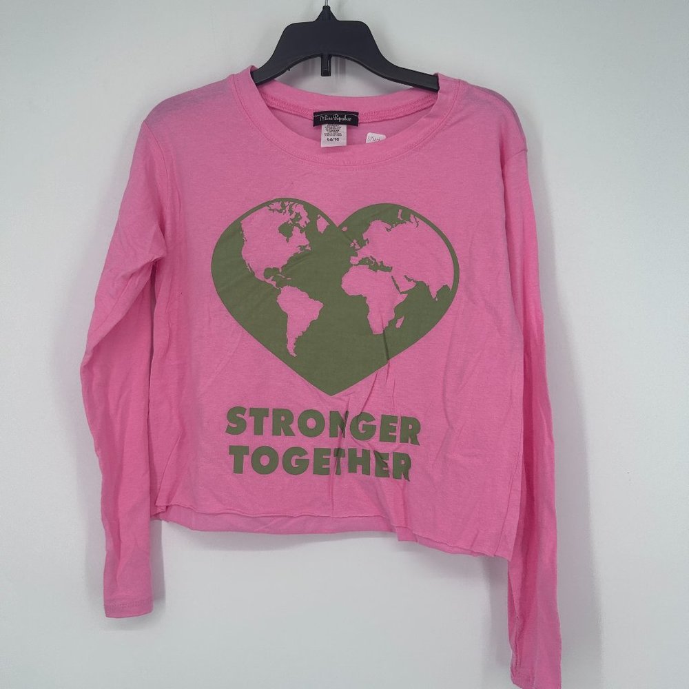 Miss Popular Kids Girls 'Stronger Together' Crop Top Pink Size 14-16 NWOT